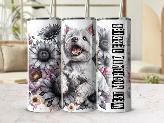 West Highland Terrier with flowers, "WEST HIGHLAND TERRIER" text.