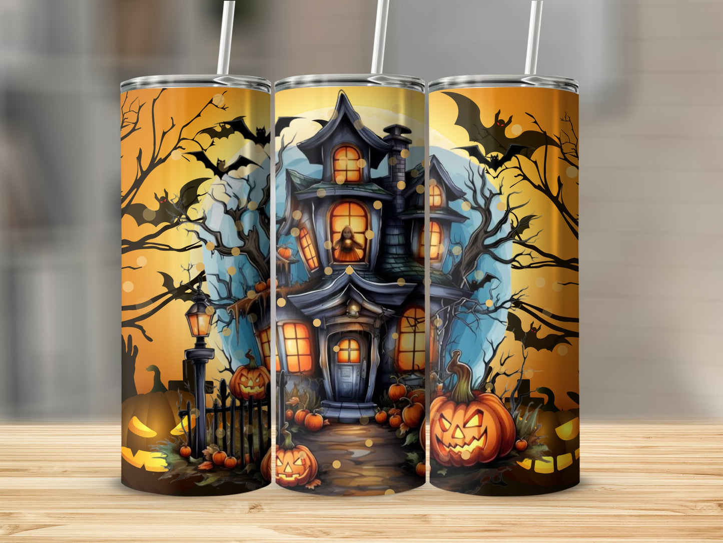 Spooky Halloween Haunted House Scene Tumbler Product