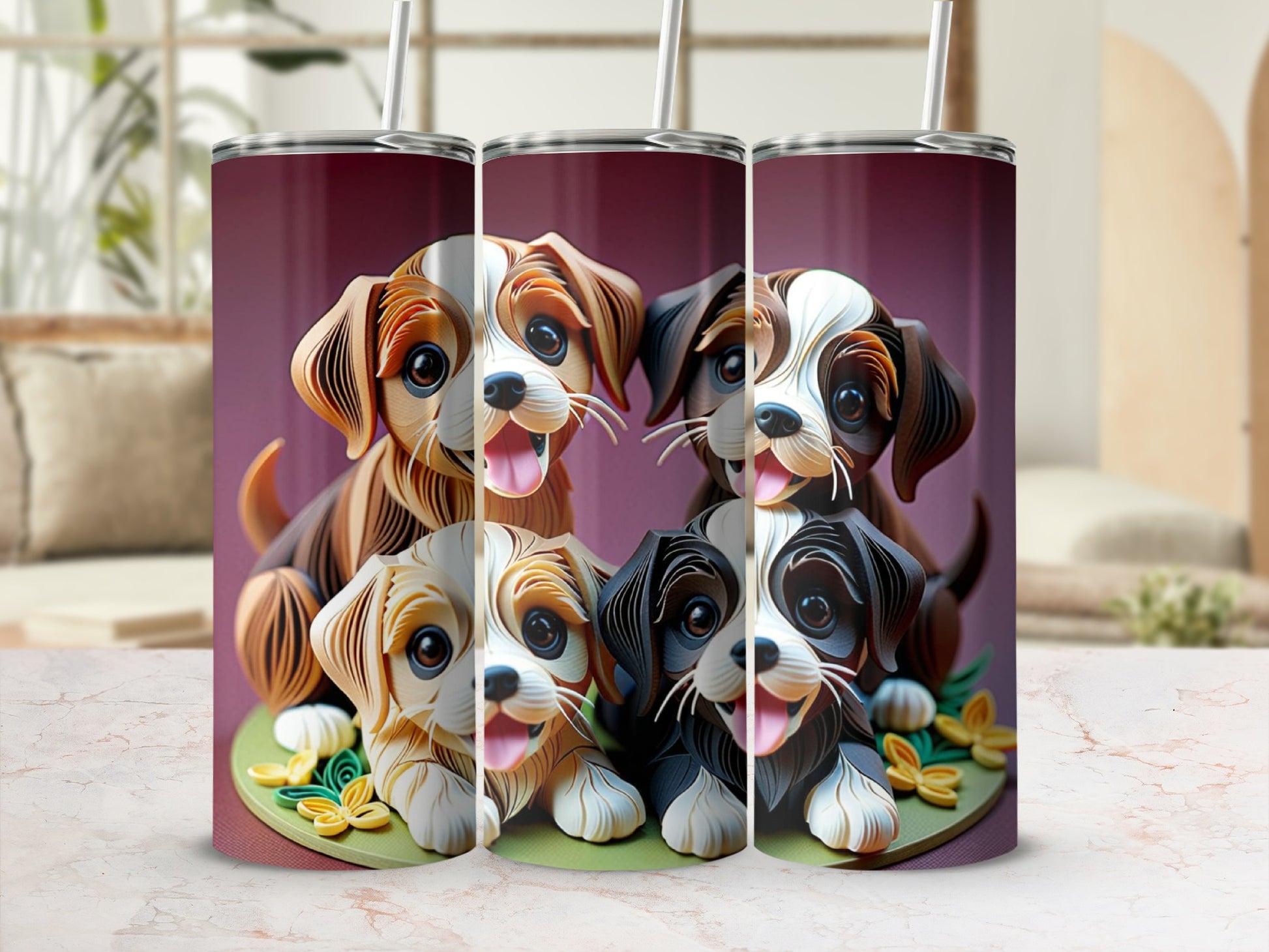 Adorable Cartoon Puppy Design Insulated Tumbler Cup