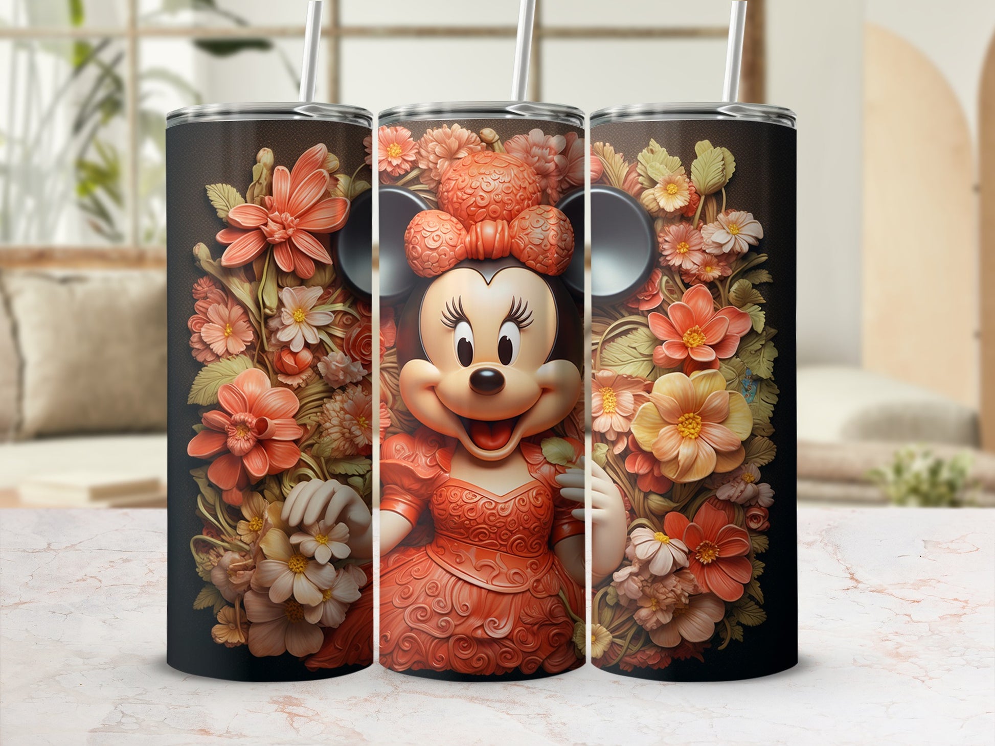 Floral Minnie Mouse Tumbler with Elegant Design