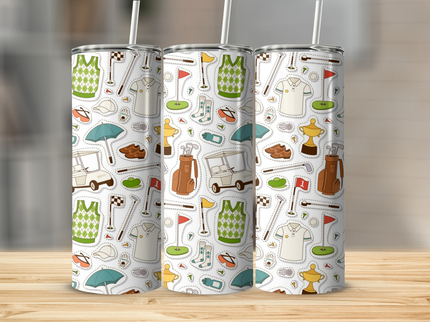 Fun Golf Themed Tumbler with Sports Icon Designs