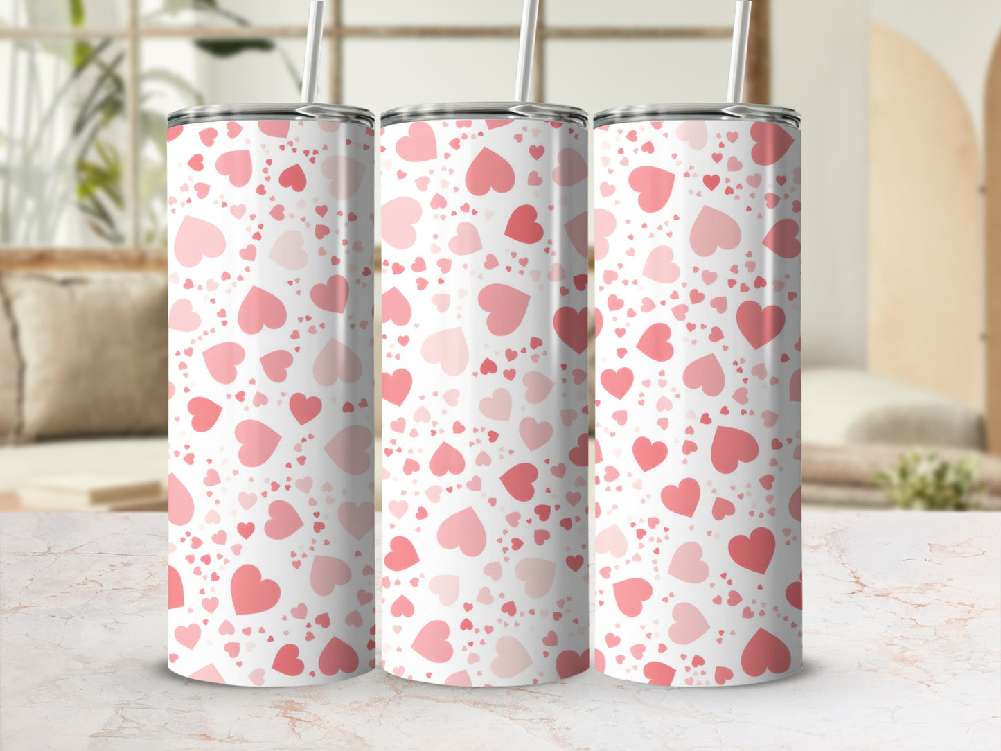 Romantic Pink Hearts Design Tumbler for Everyday Use