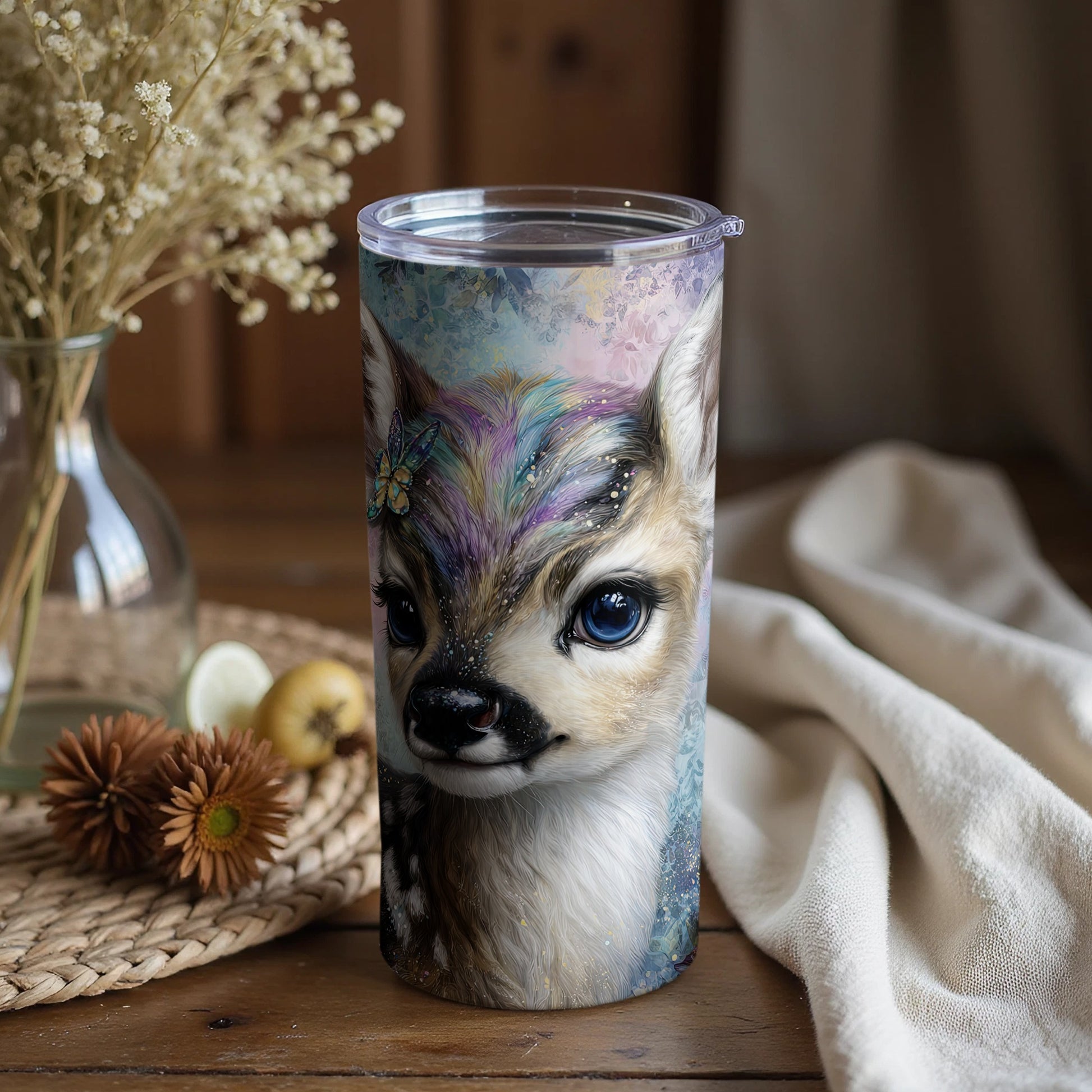 Cute Deer Tumbler with Artistic Colorful Design