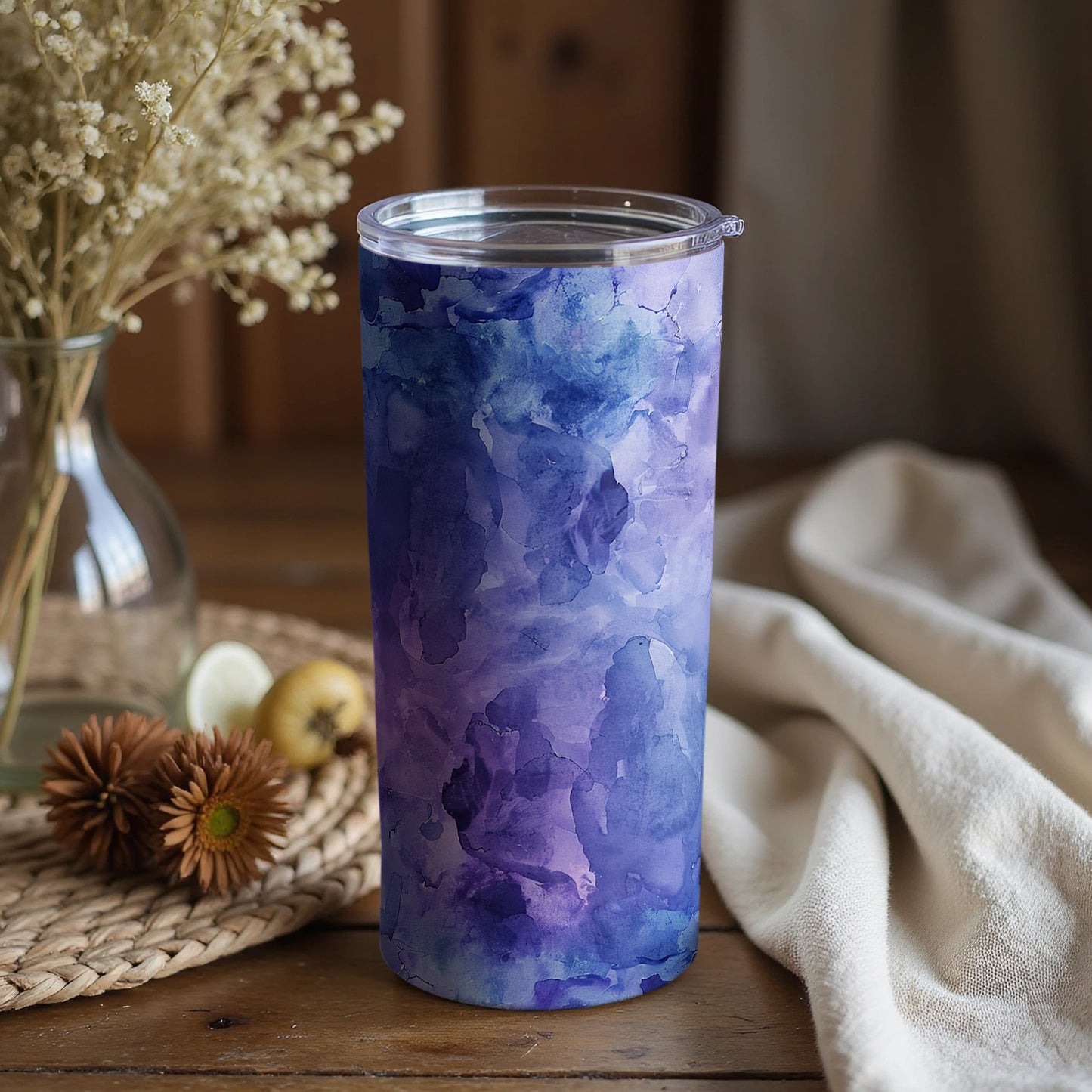 Elegant Purple Marble Travel Tumbler with Lid