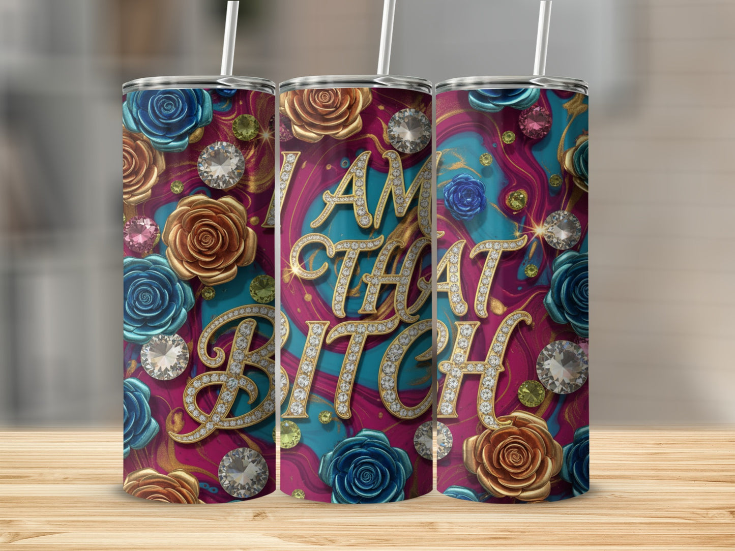 I Am That Bitch Colorful Floral Design Tumbler