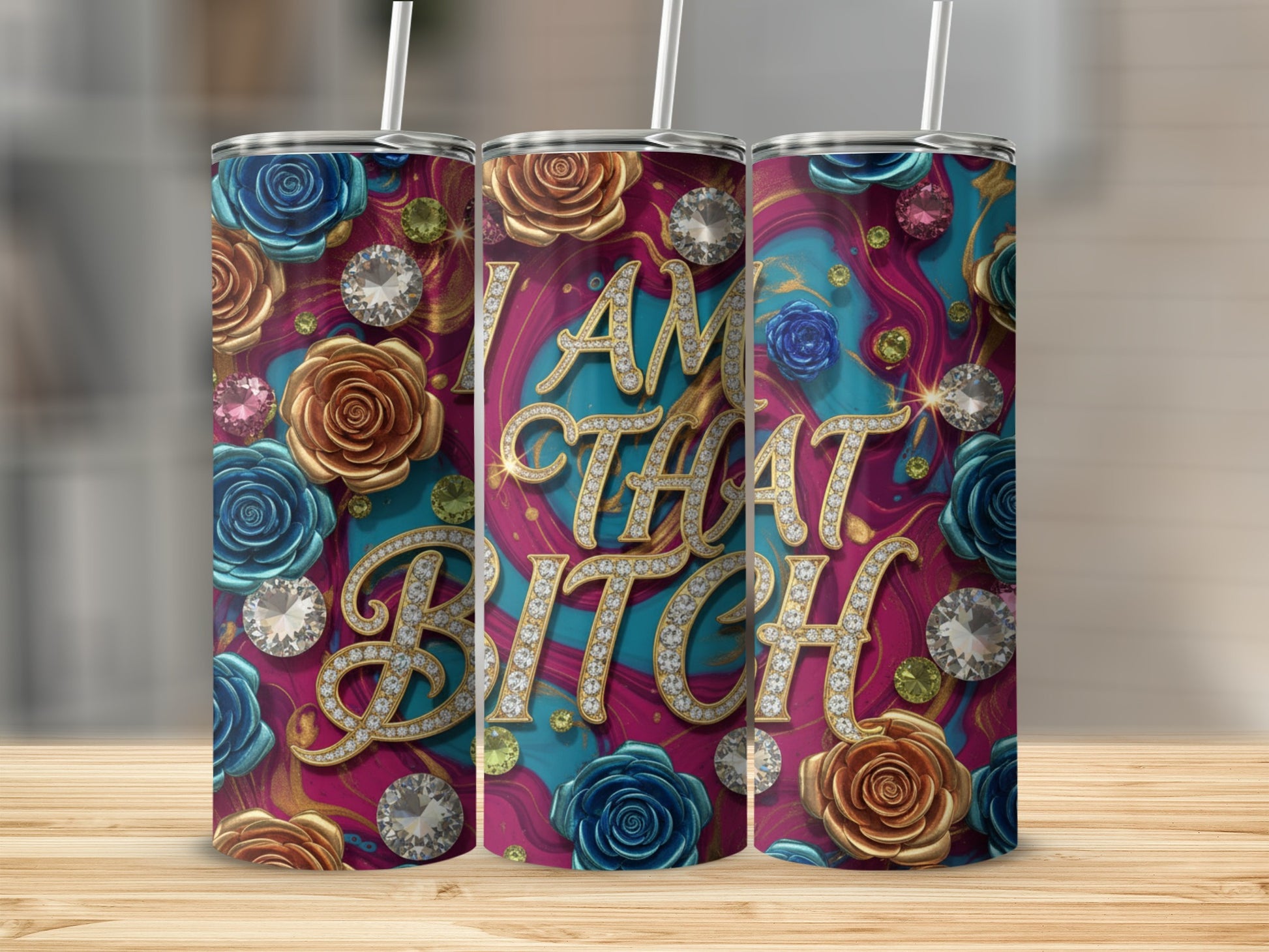 I Am That Bitch Colorful Floral Design Tumbler