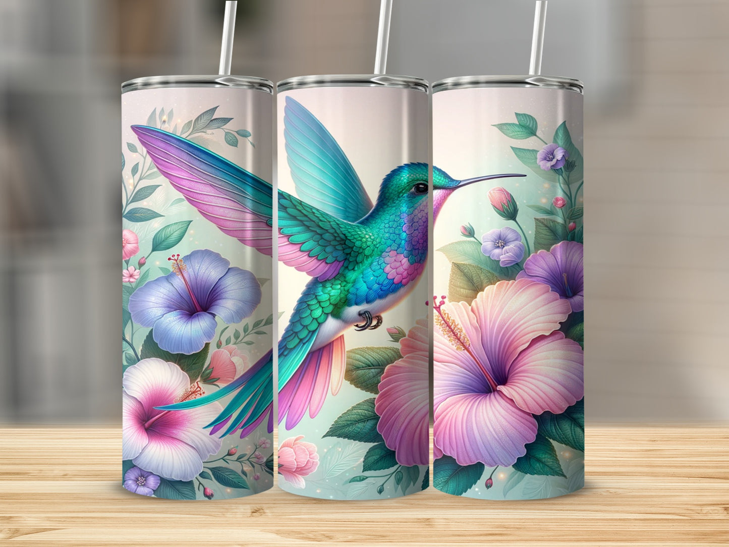 Vibrant Hummingbird and Tropical Flowers Tumbler