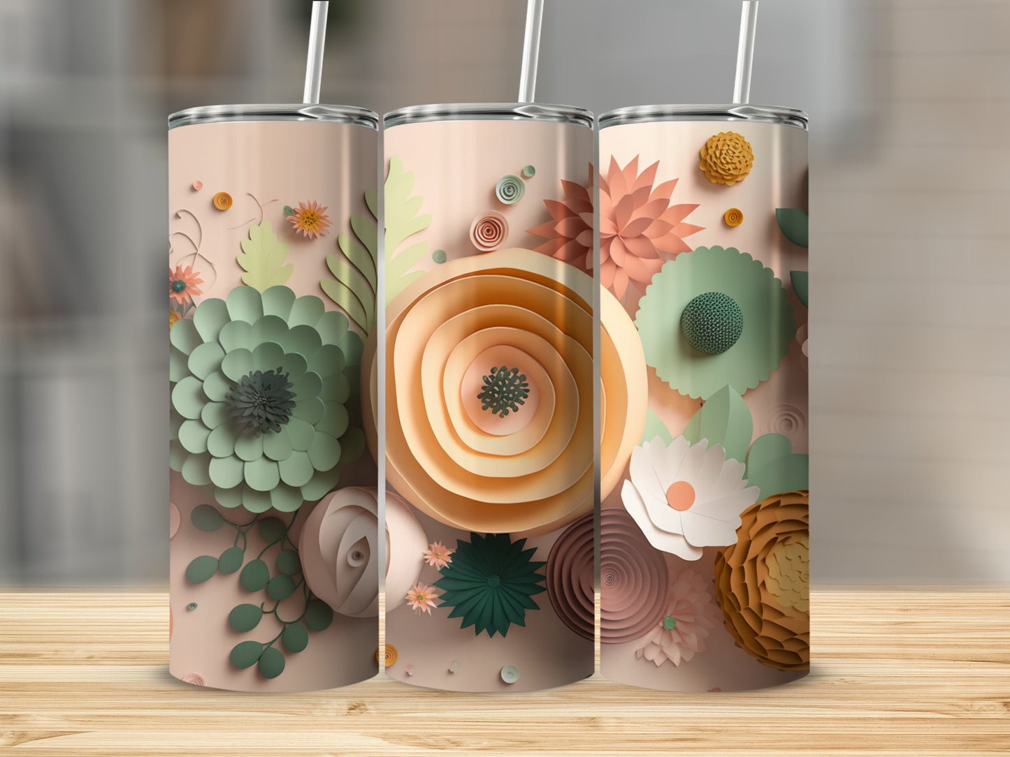 Floral Pattern Insulated Tumbler with Straw 20oz
