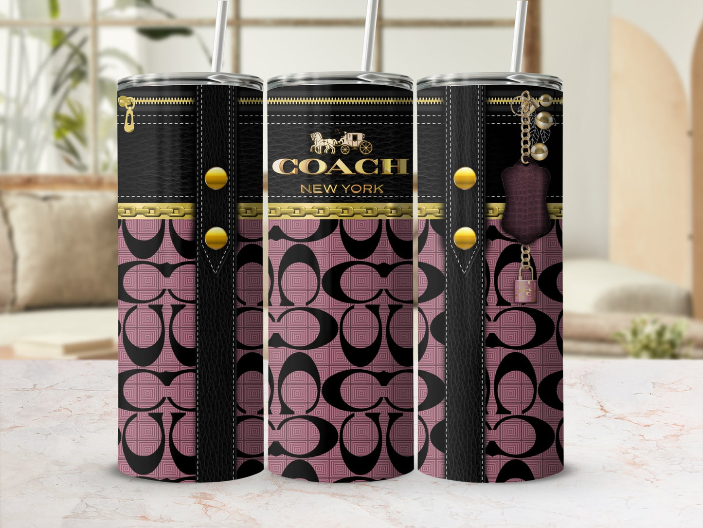 Stylish Coach New York Themed Tumblers with Straws