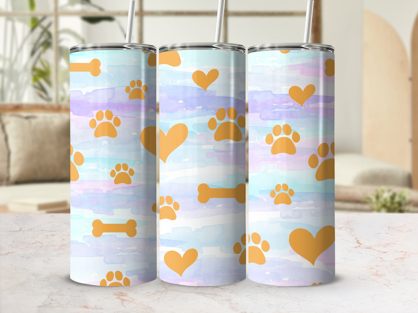 Colorful Pet Paws Hearts and Bones Insulated Tumbler