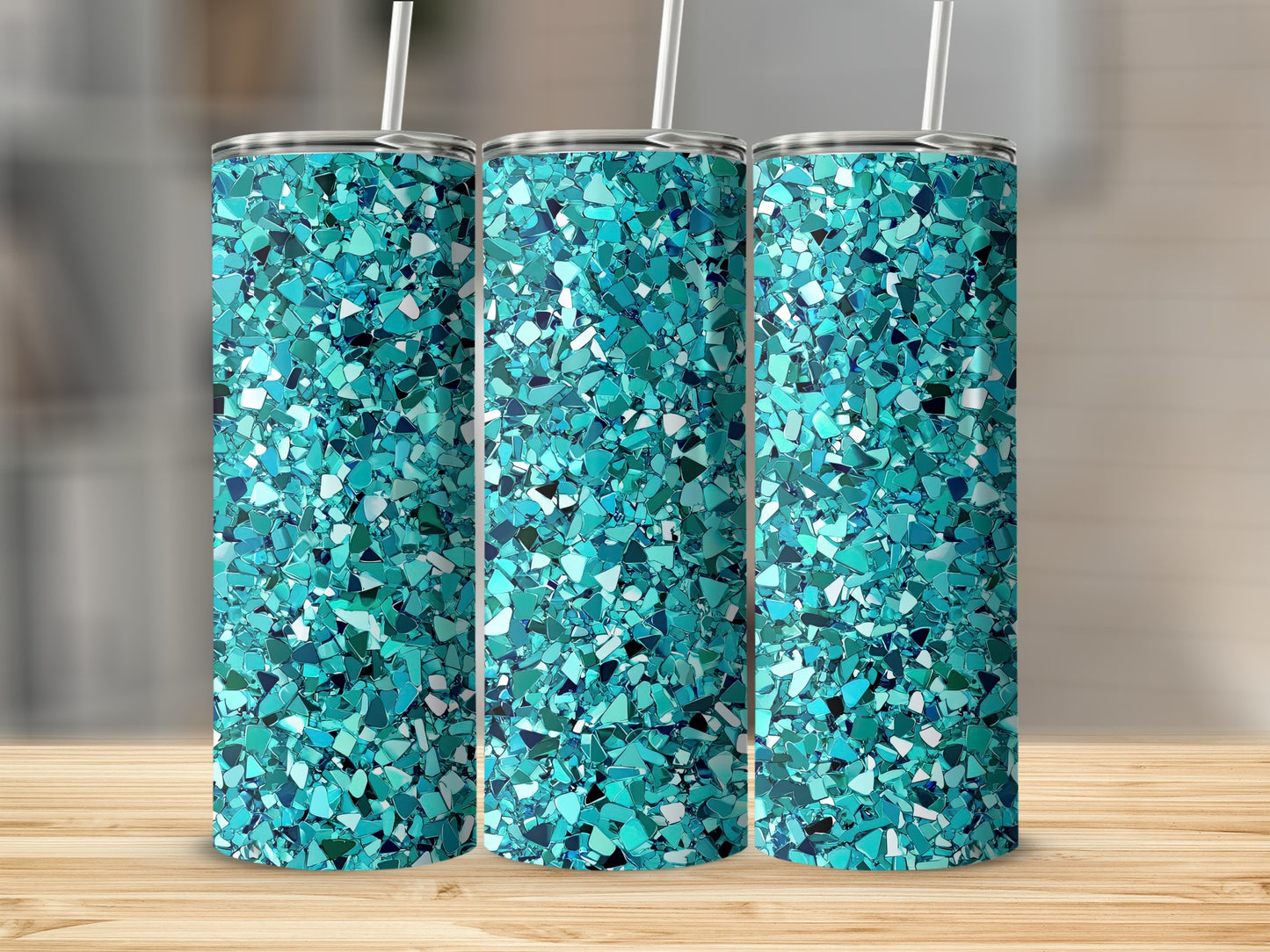 Sparkling Sea Blue Mosaic Pattern Tumblers