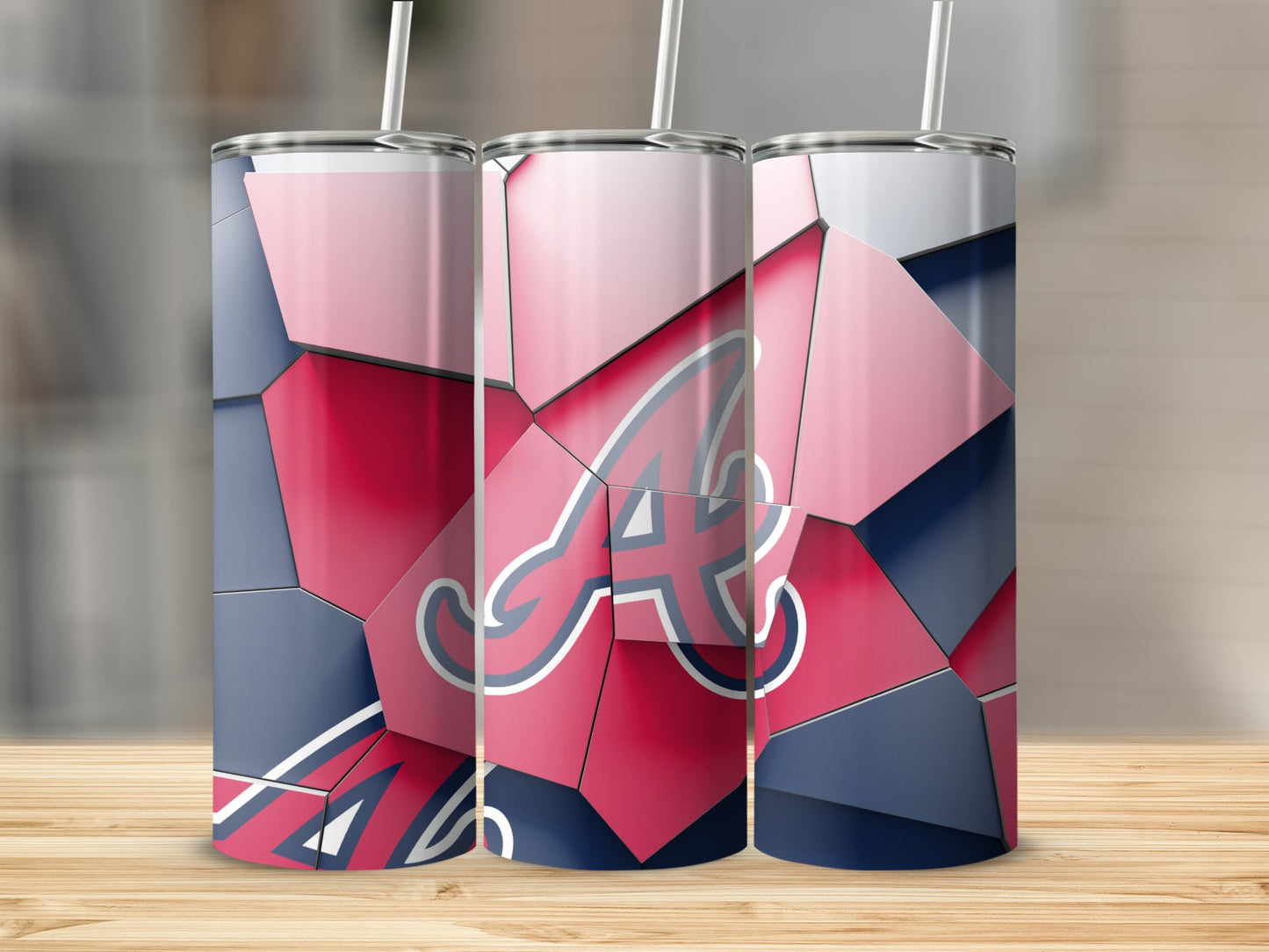 Pink Atlanta Braves Abstract Logo on Tiles Pattern Tumblers