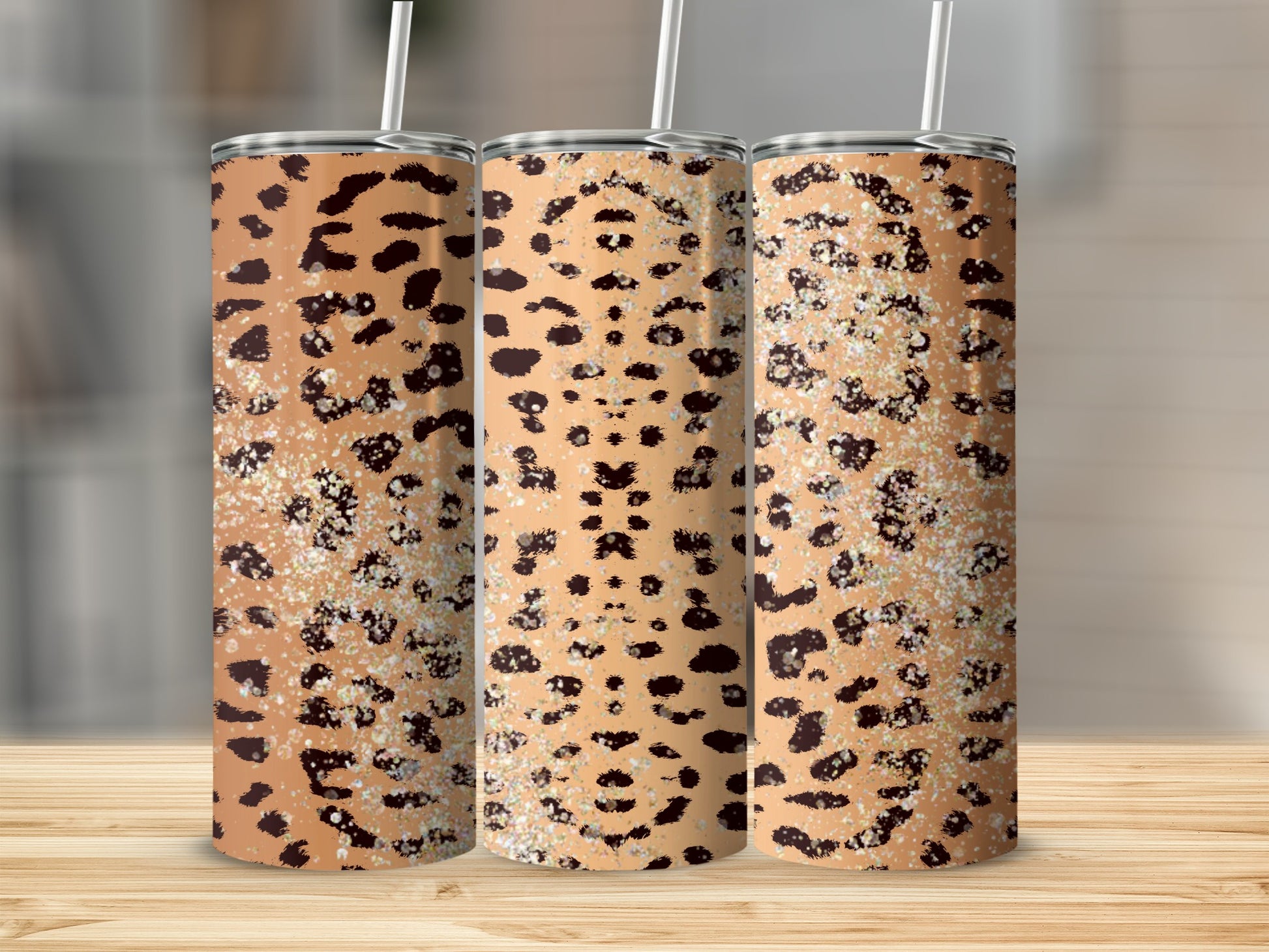 Sparkling Leopard Print Tumbler with Straw 20oz