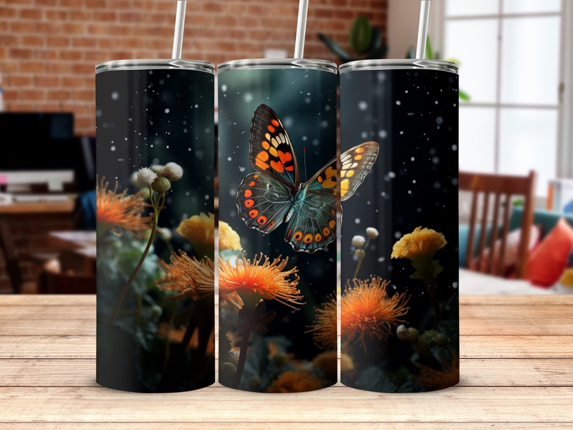 Vibrant Butterfly Orange Flowers Snowfall Scene product type
Tumbler, Skinny Tumbler, Butterfly Design, Floral Tumbler, Nature Inspired, Vibrant Butterfly, Orange Flowers, Snowfall Pattern, Mystical Art, Dreamy Aesthetic, Insect Motif, Garden Theme, Unique Drinkware, Gift Idea, Colorful Art, Outdoor Lover, Custom Print, Drink Bottle, Dark Background, White Sparkles