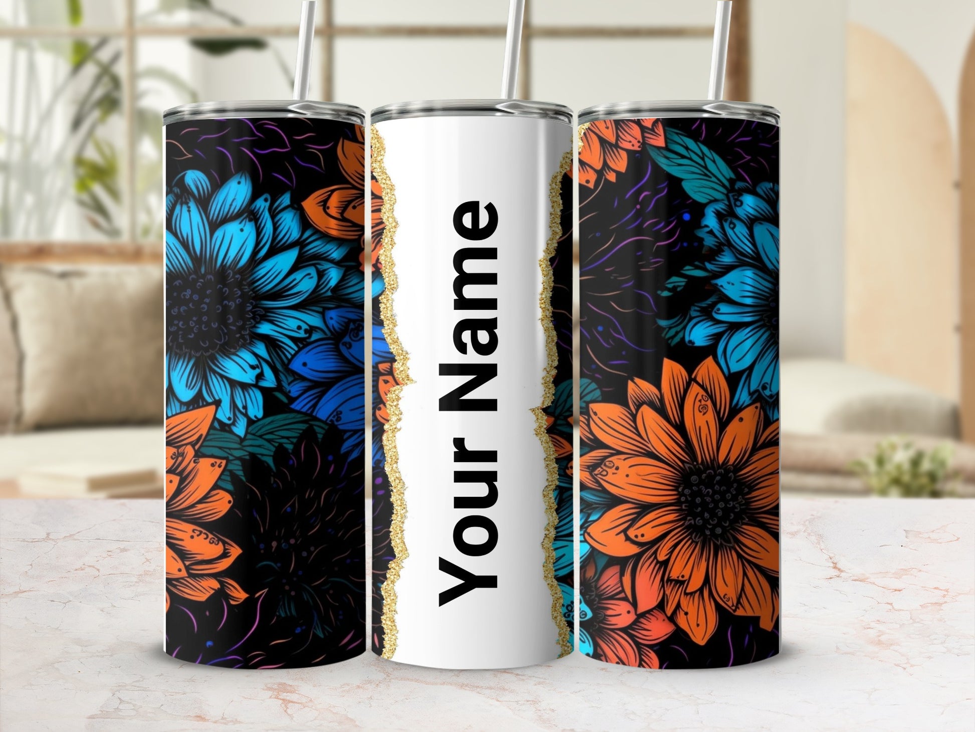 Personalized Floral Design Tumbler with Your Name