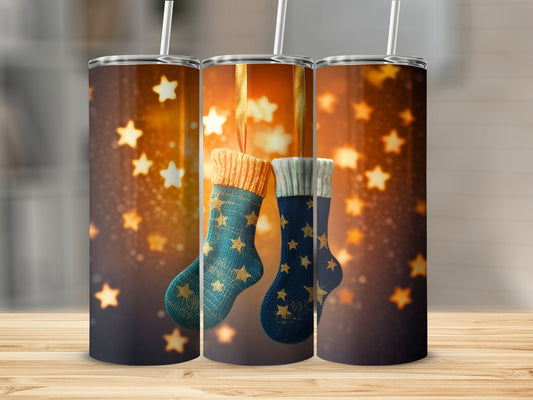 Festive Starry Night Stockings Design Tumbler Cup