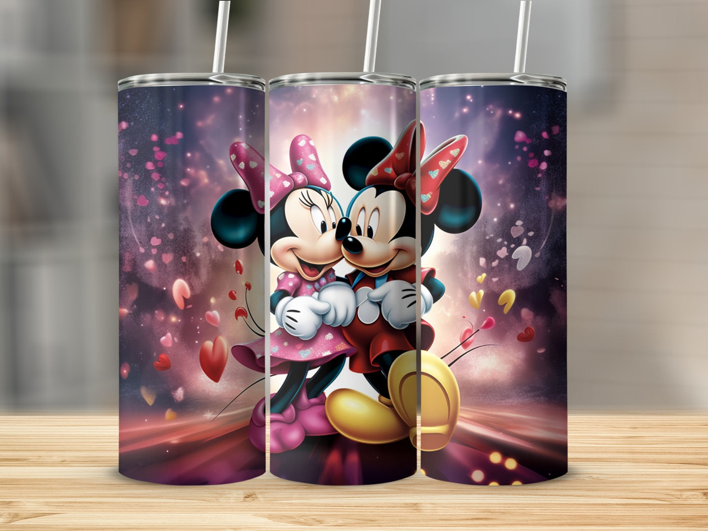 Cute Mouse Couple Tumbler with Hearts and Sparkles