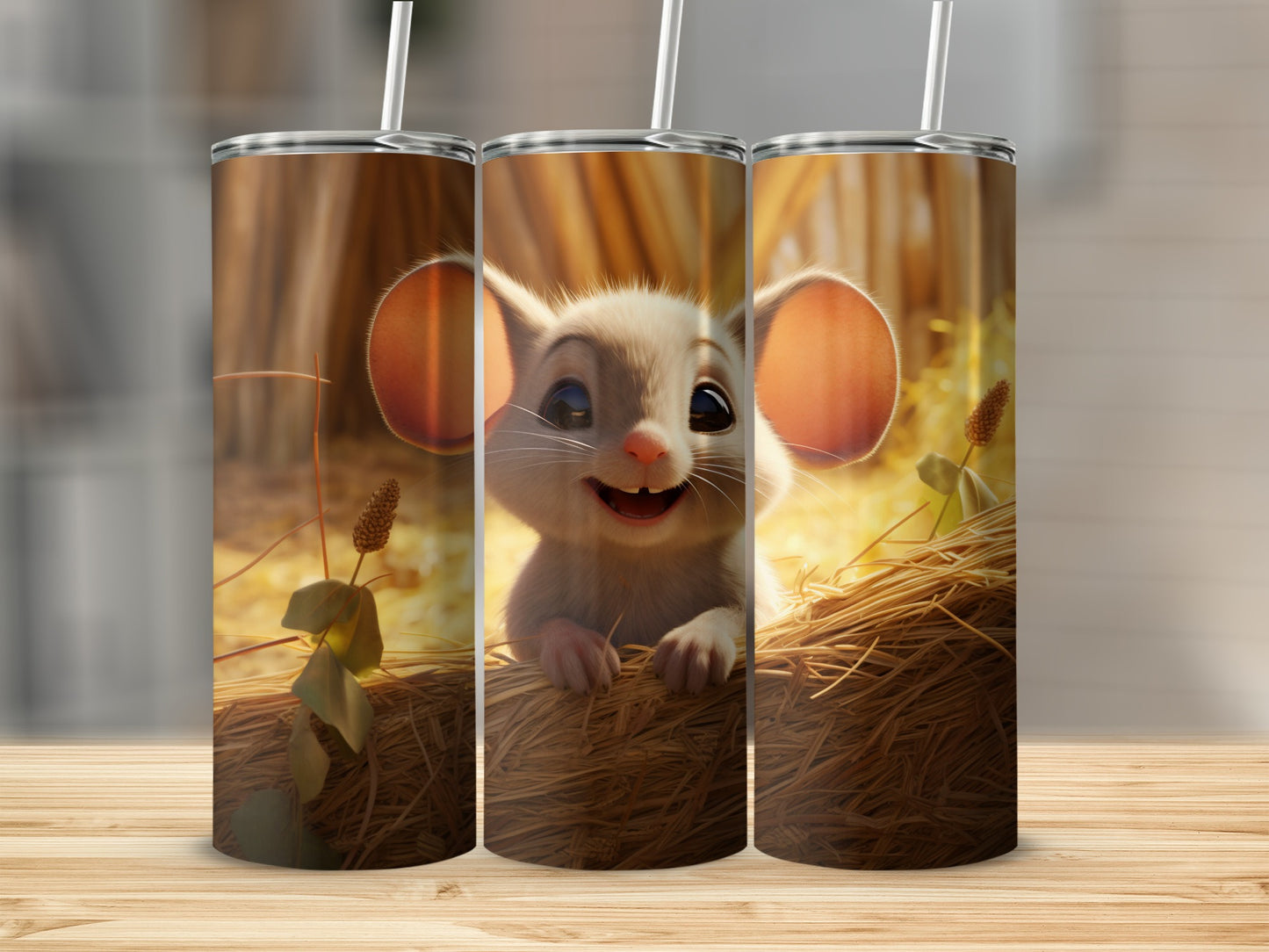 Cute Animated Mouse Design on Tumbler Flask