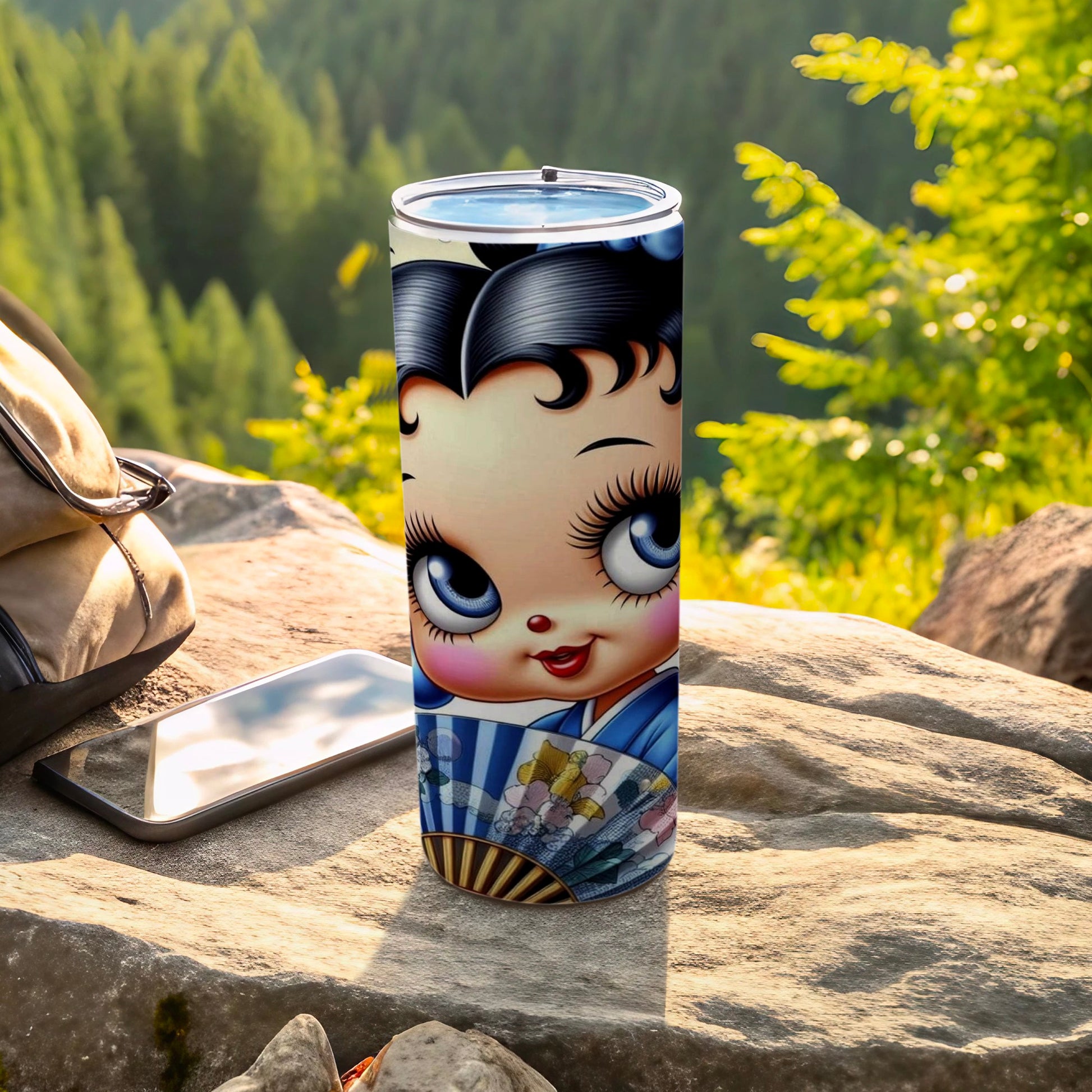 Cute Cartoon Girl With Fan Design Tumbler