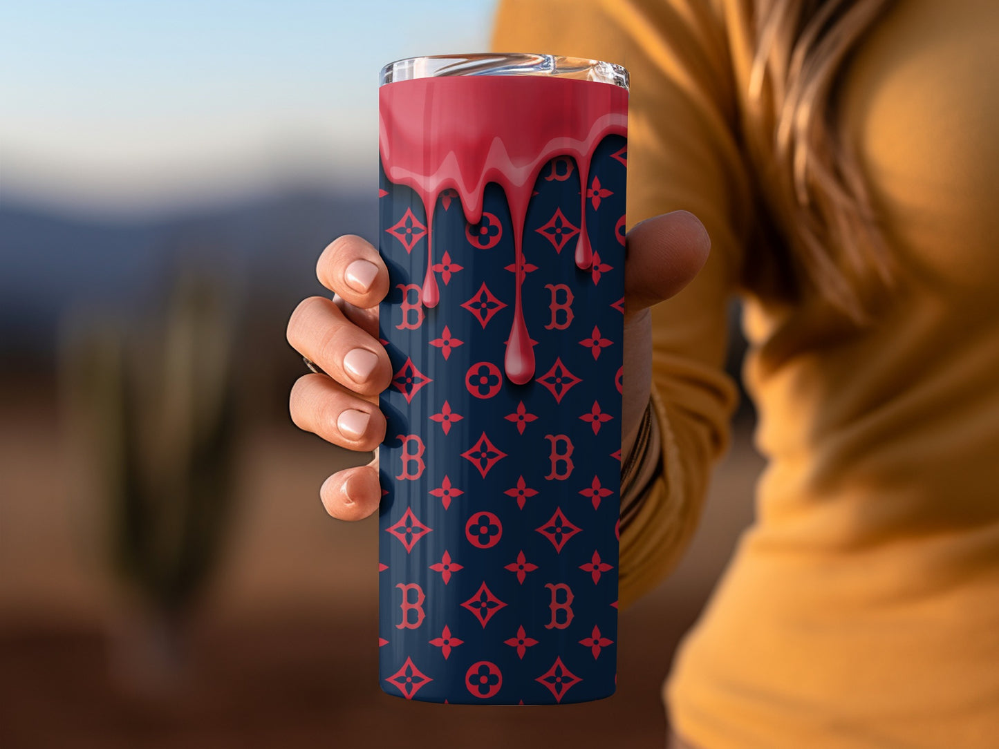 Red Drip Design Over Boston Baseball Pattern Tumblers