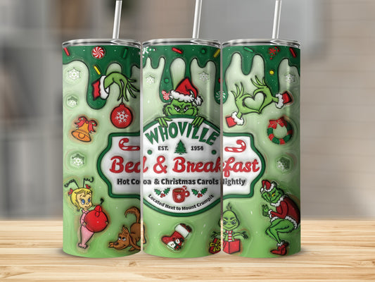 Whoville Bed and Breakfast Holiday Theme Cup Tumbler