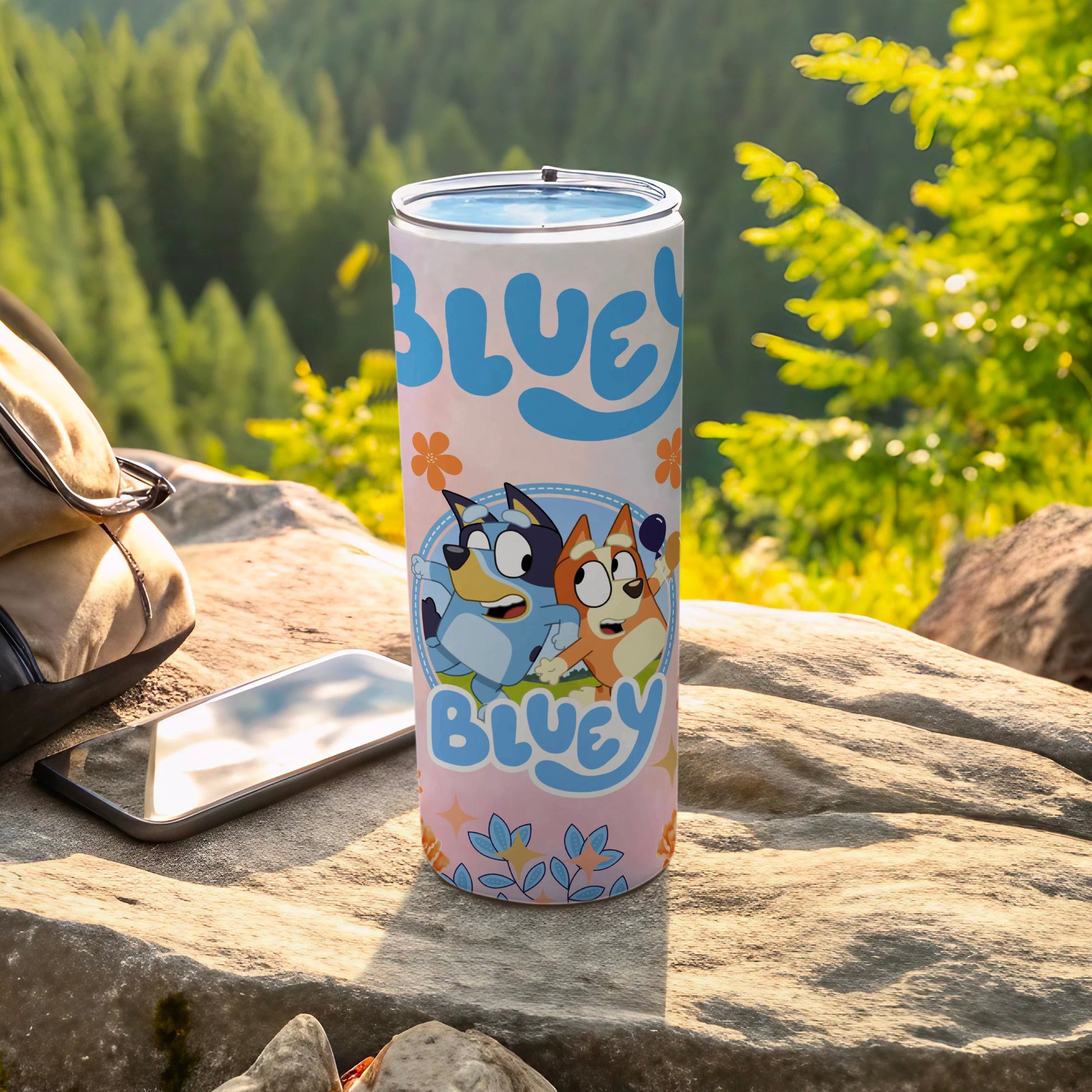 Bluey Characters and Floral Design Tumbler Cup