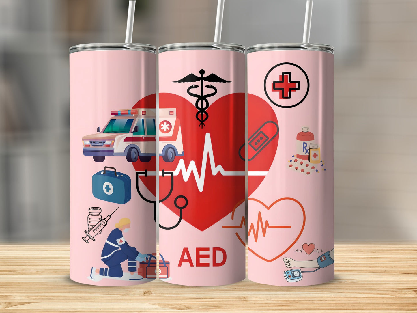 AED Heartbeat and Medical Icons Tumbler Product