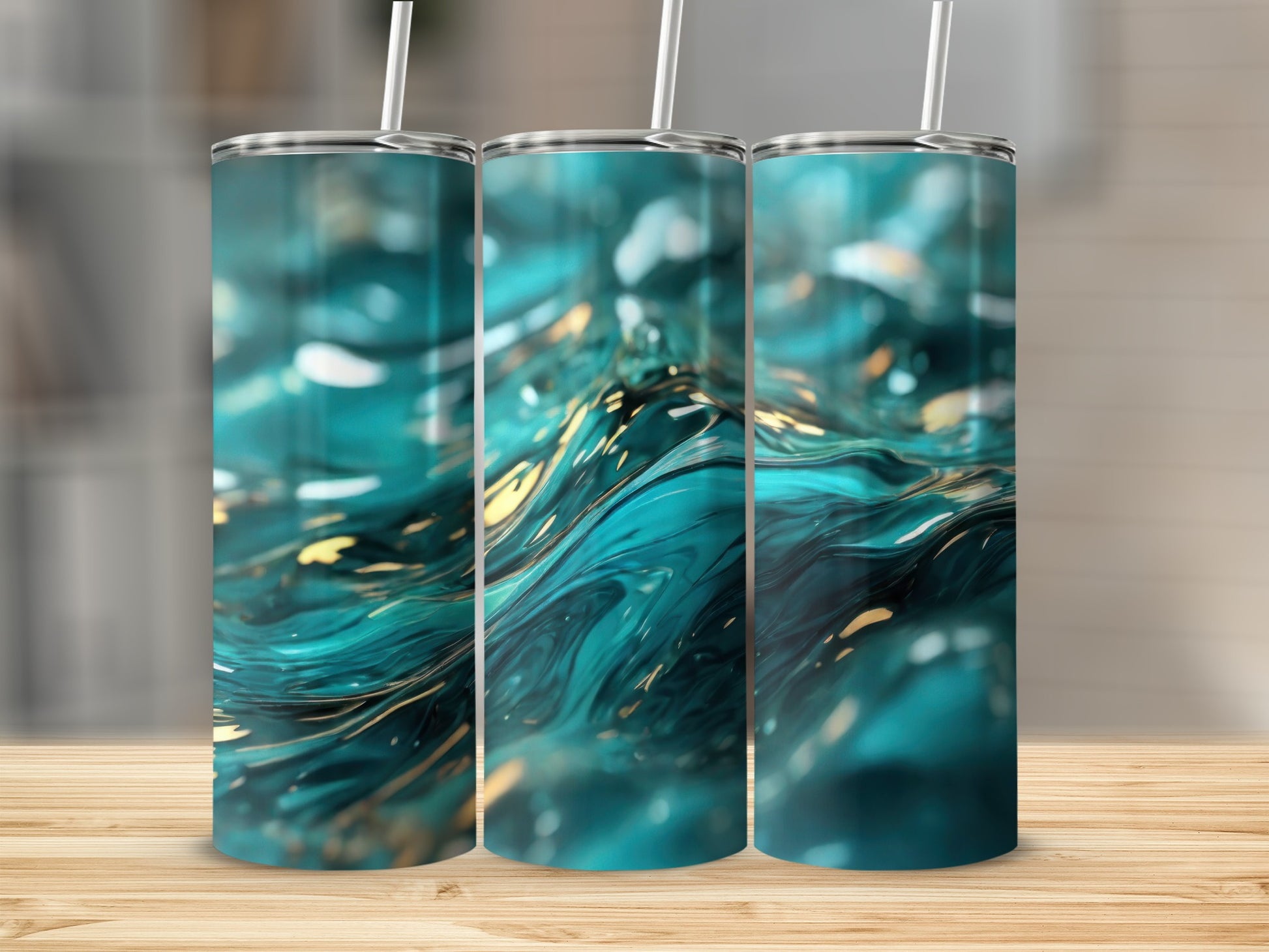 Teal Gold Abstract Liquid Swirl Pattern Tumbler product type