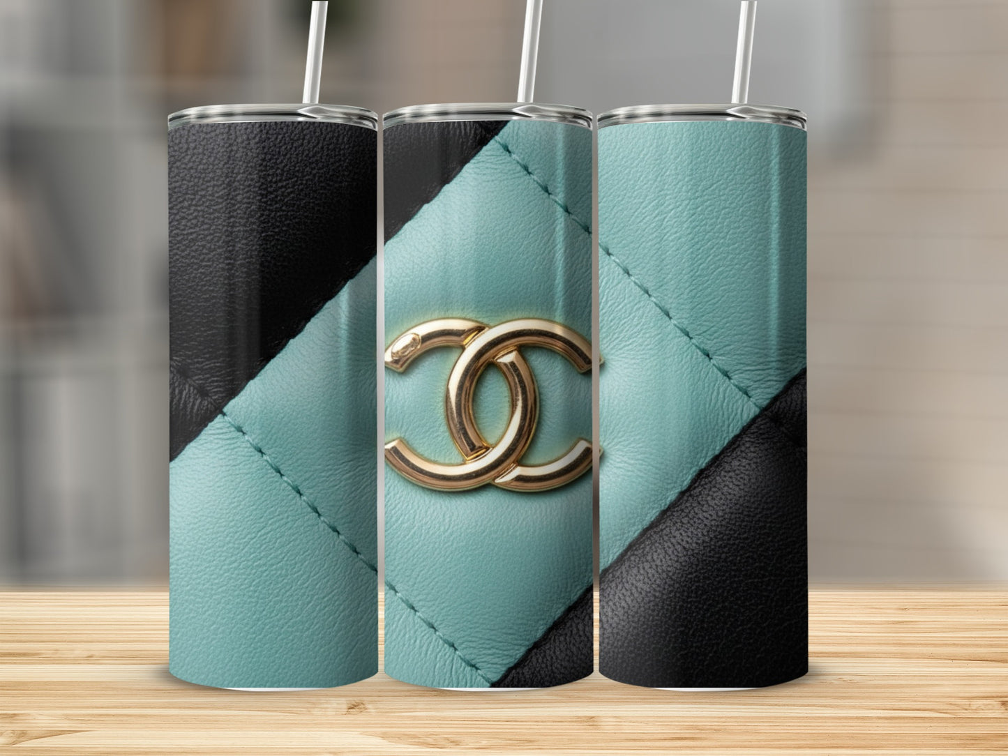 Golden Emblem Black Turquoise Pattern Design Tumblers