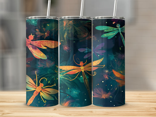 Vibrant Dragonfly Art Tumbler Insulated Travel Cup