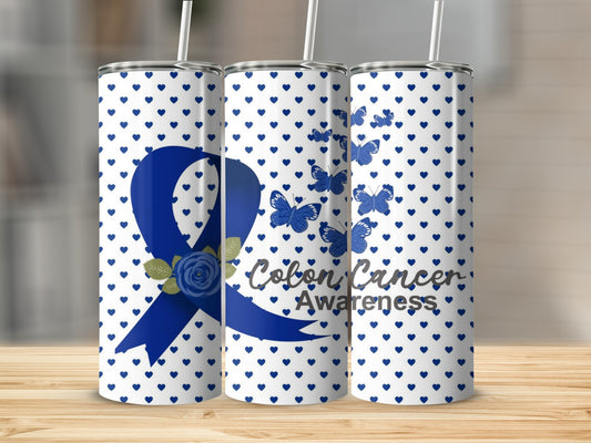 Colon Cancer Awareness Blue Ribbon Butterfly Tumbler