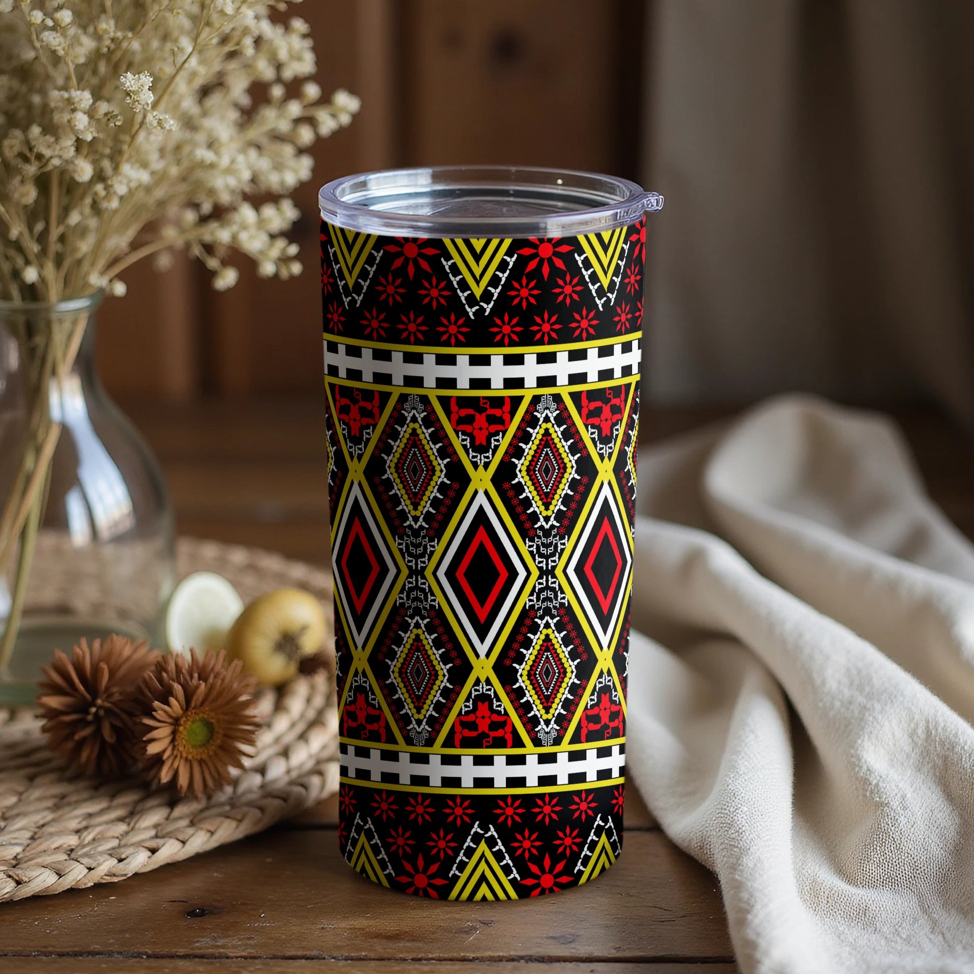 Colorful Geometric Pattern Insulated Tumbler with Lid