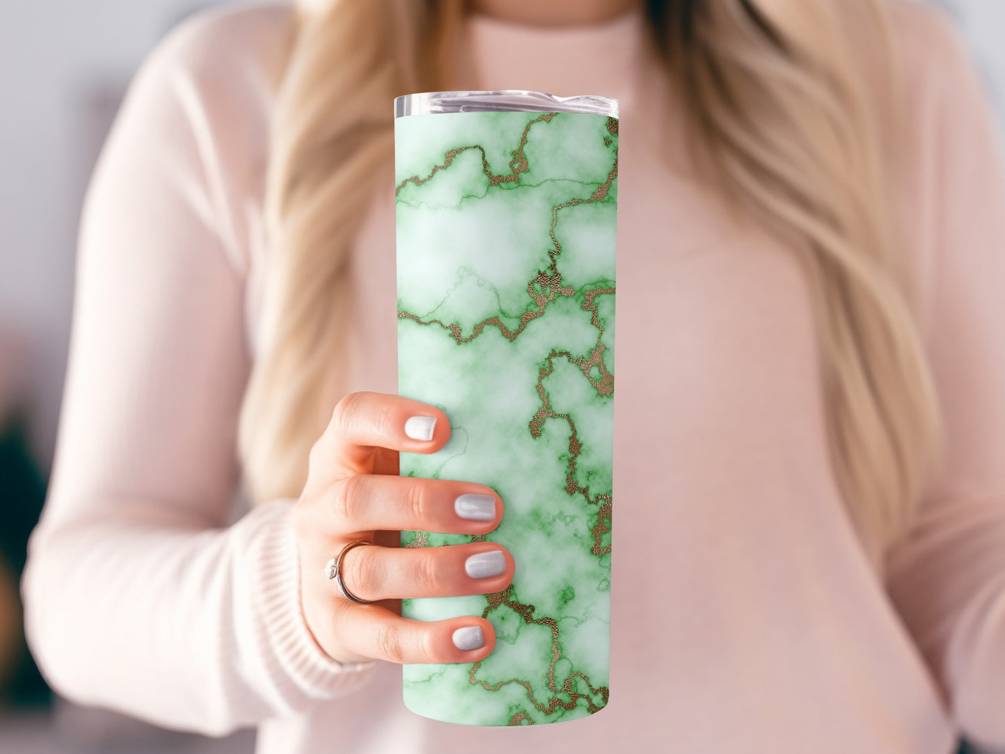 Green Marble Faux Gold Veins Design Cool Modern Tumblers