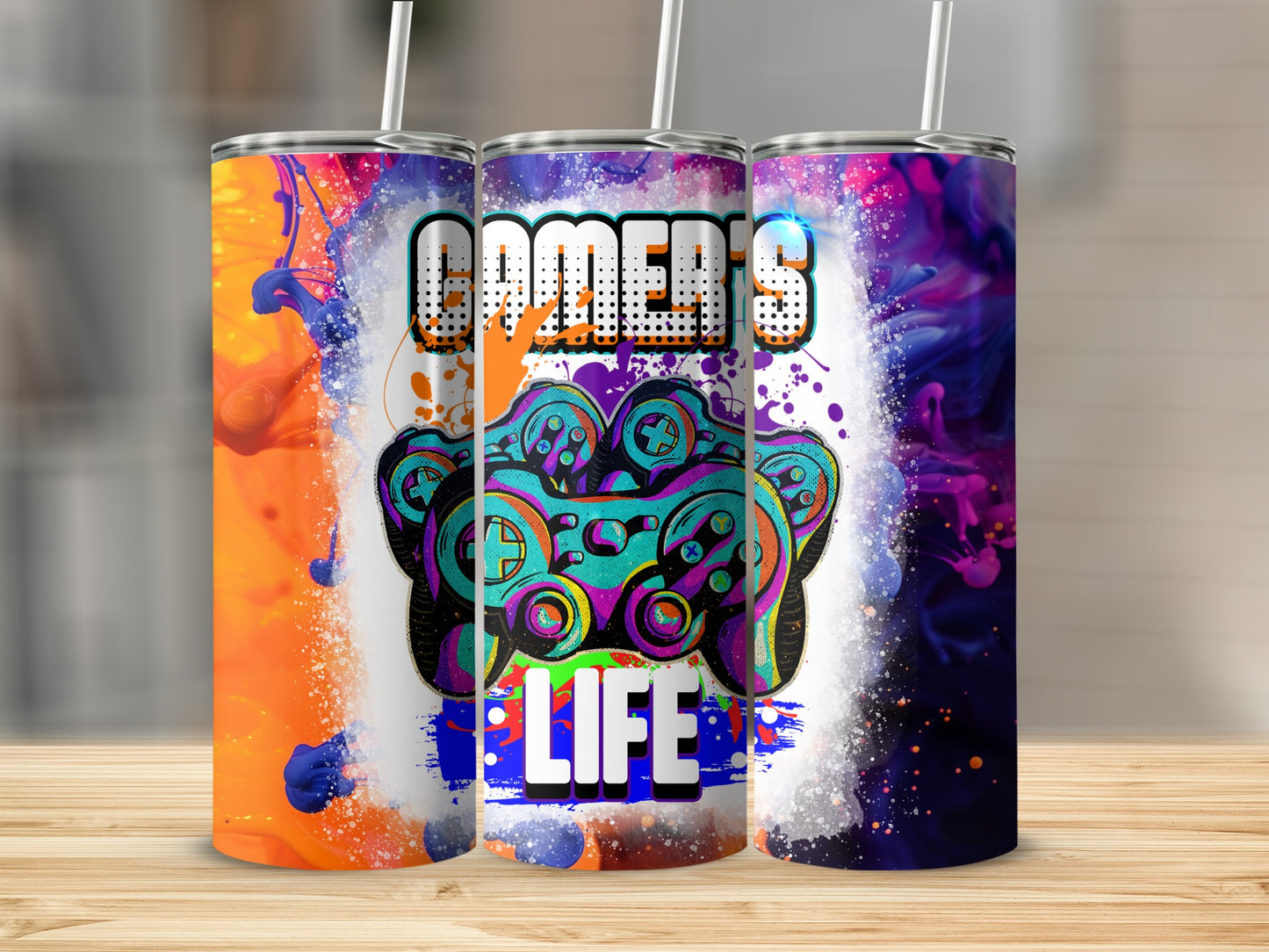 Gamers Life Vibrant Colorful Design Tumbler