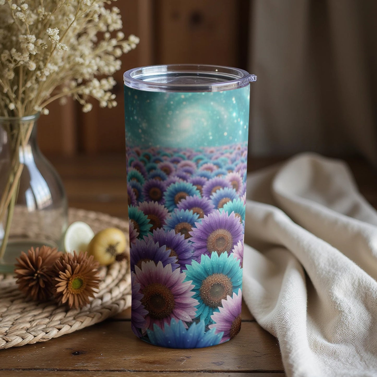 Colorful Sunflower and Starry Night Design Tumbler