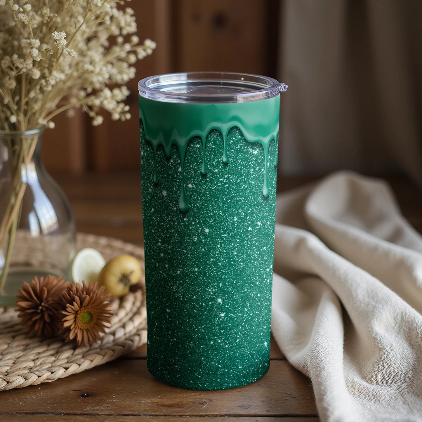 Sparkling Green Tumbler with Dripping Design Tumbler