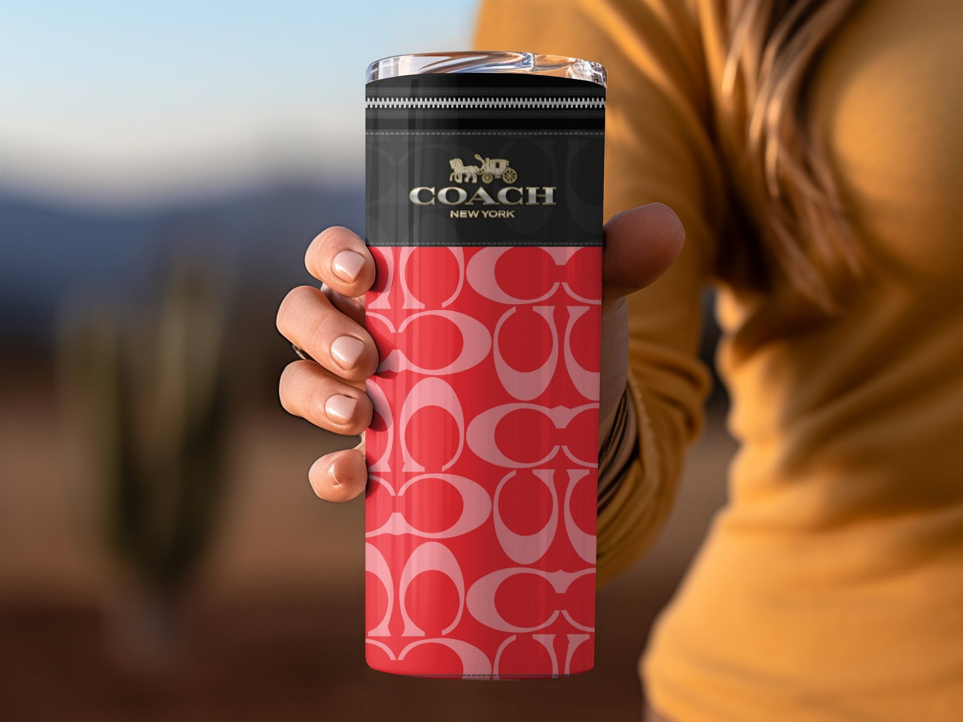 Coach New York Signature C Red and Black Tumbler
