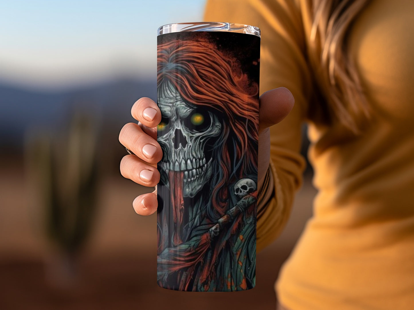Skull and Red Haired Skeleton Design Tumbler Product