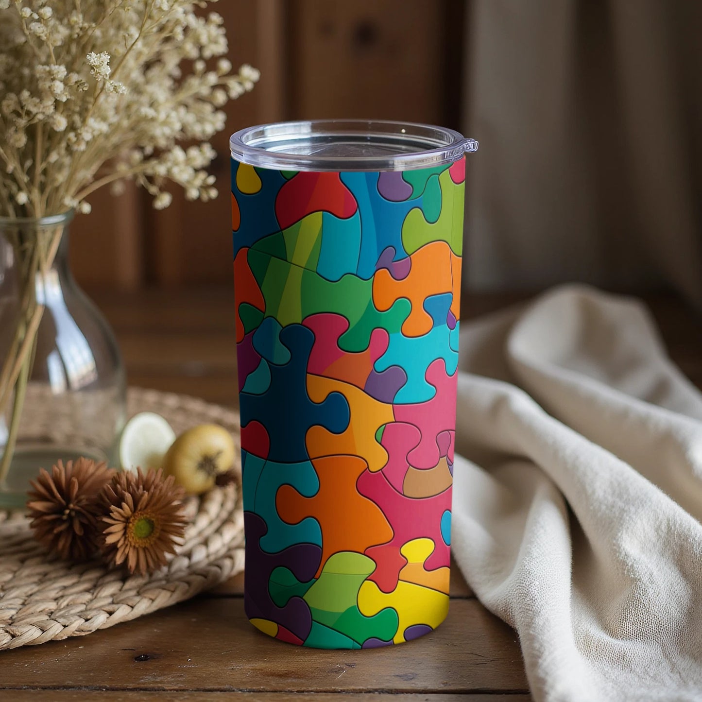 Colorful Puzzle Pattern Printed Tumbler for Daily Use