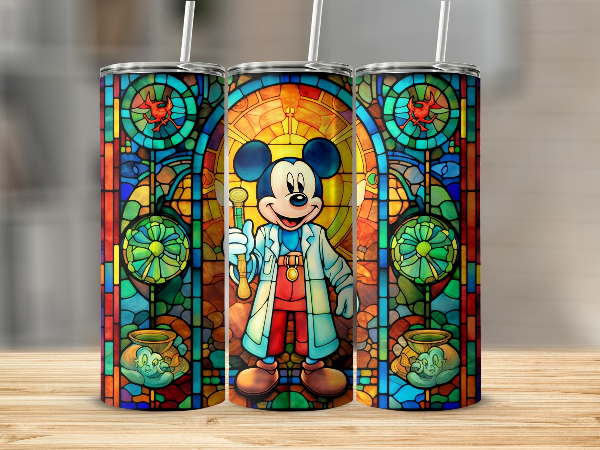 Mickey Mouse Doctor Stained Glass Tumbler Cup