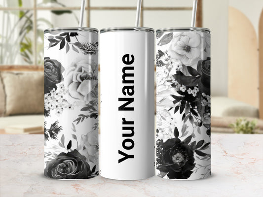 Personalized Floral Design Tumbler with Straw 20 oz