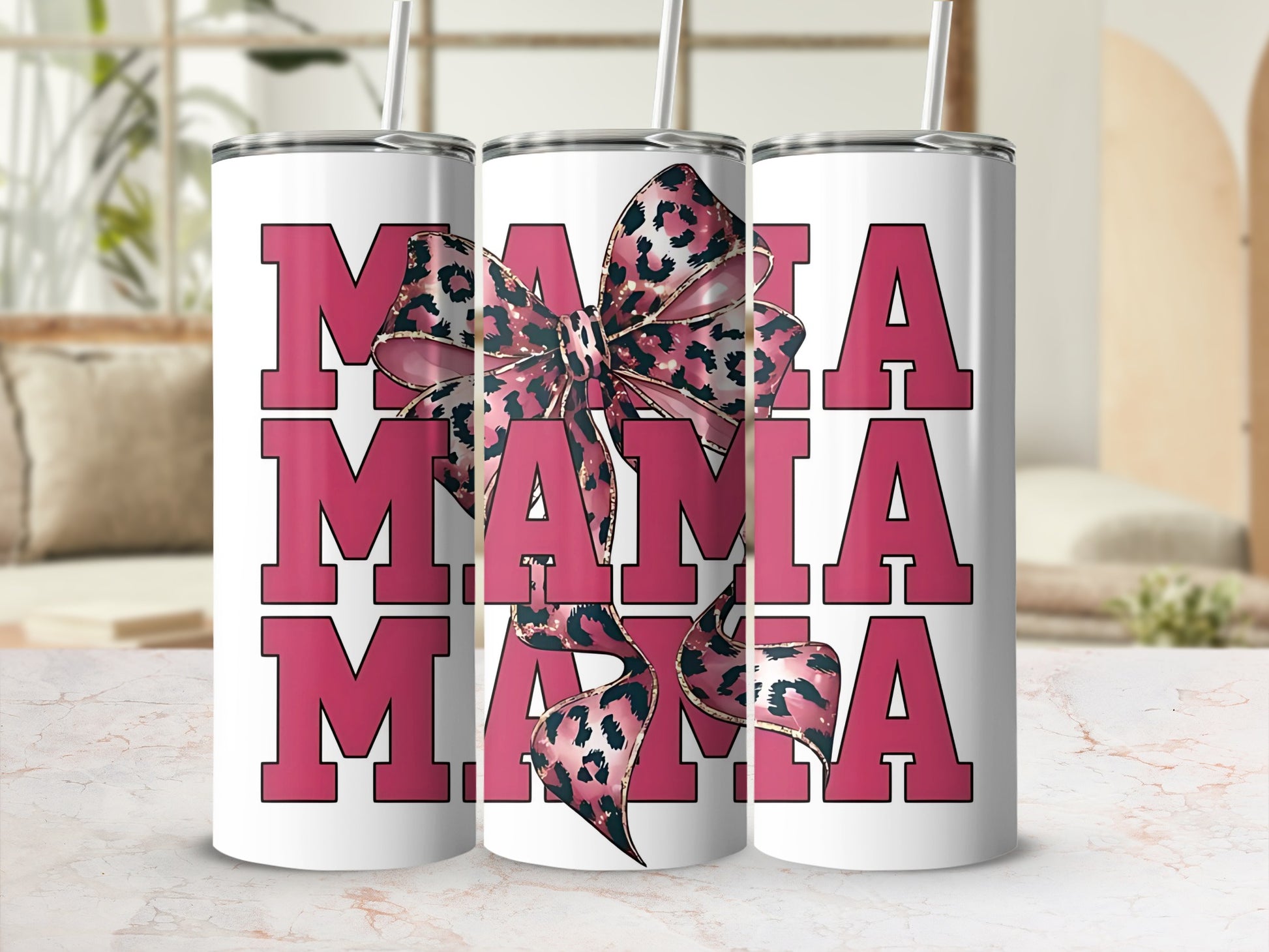 Mama Leopard Pink Bow Tumbler Mother's Day Gift