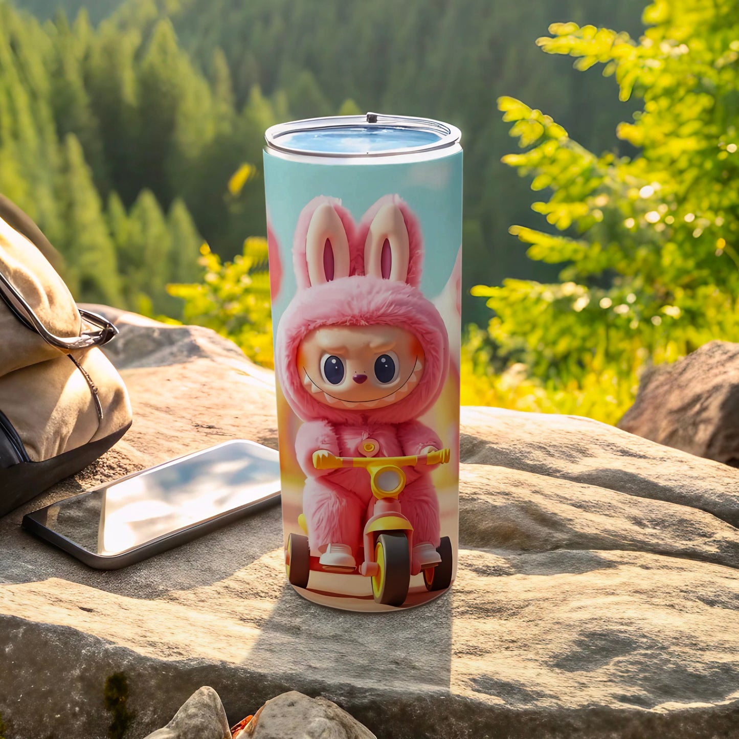Cute Bunny Character on Tricycle Design Tumbler