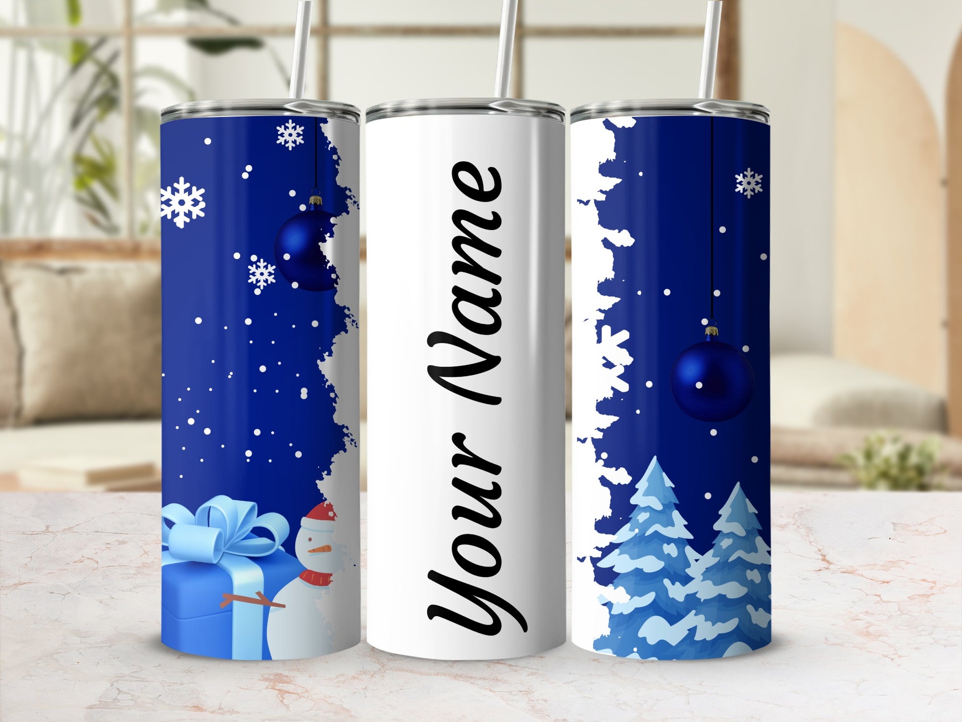 Custom Blue Winter Design Personalized Tumbler