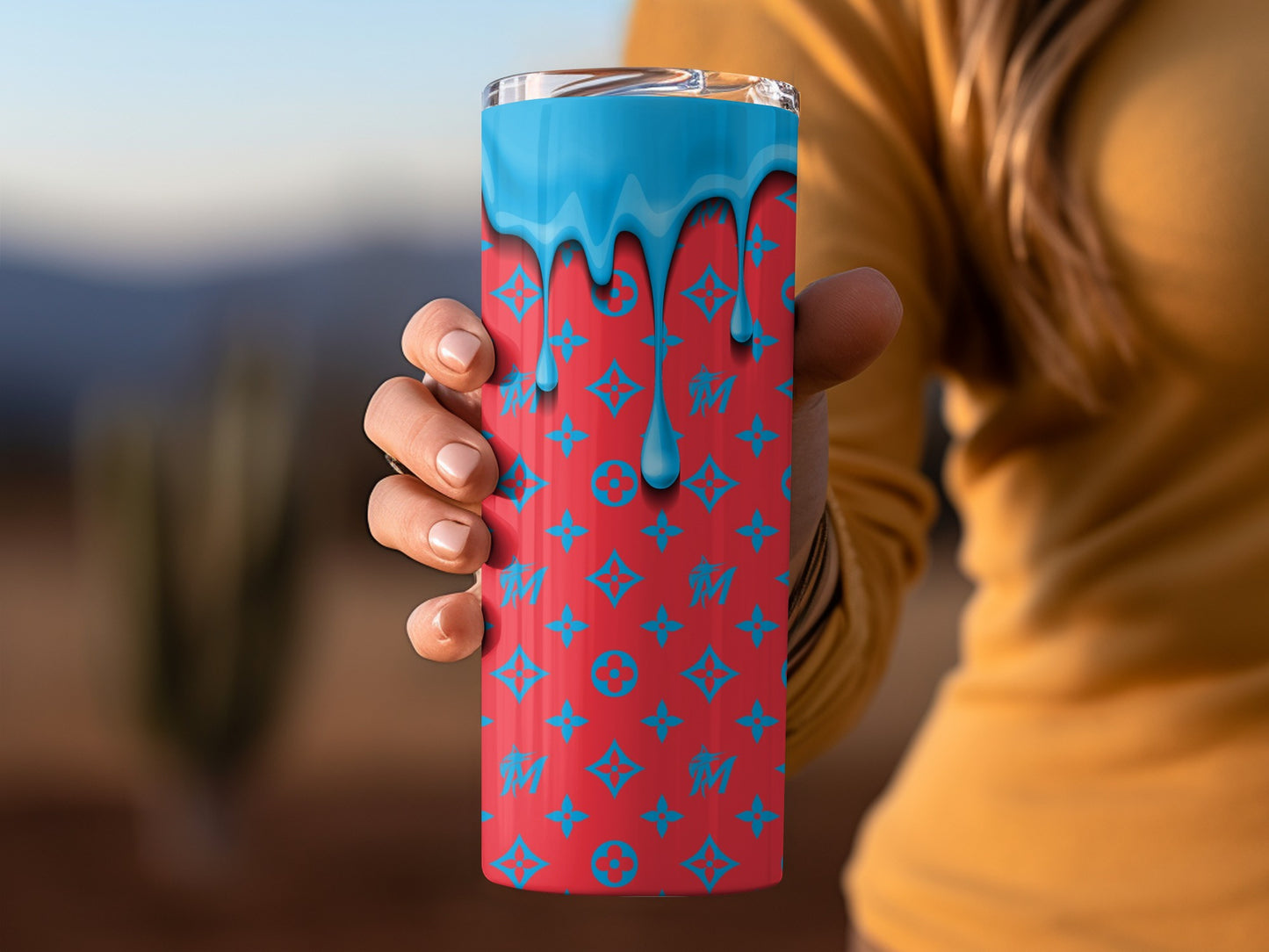 Red Pattern Light Blue Drips Tumblers