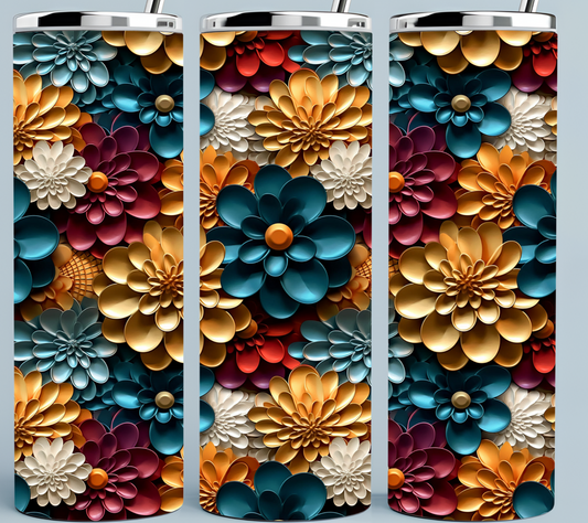 Teal Gold and Maroon flower tumbler