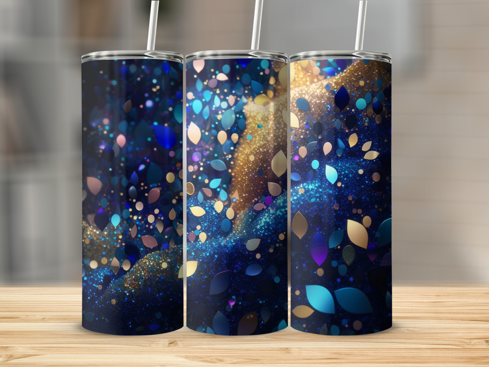 Glittering Abstract Leaves Design Tumbler Cup