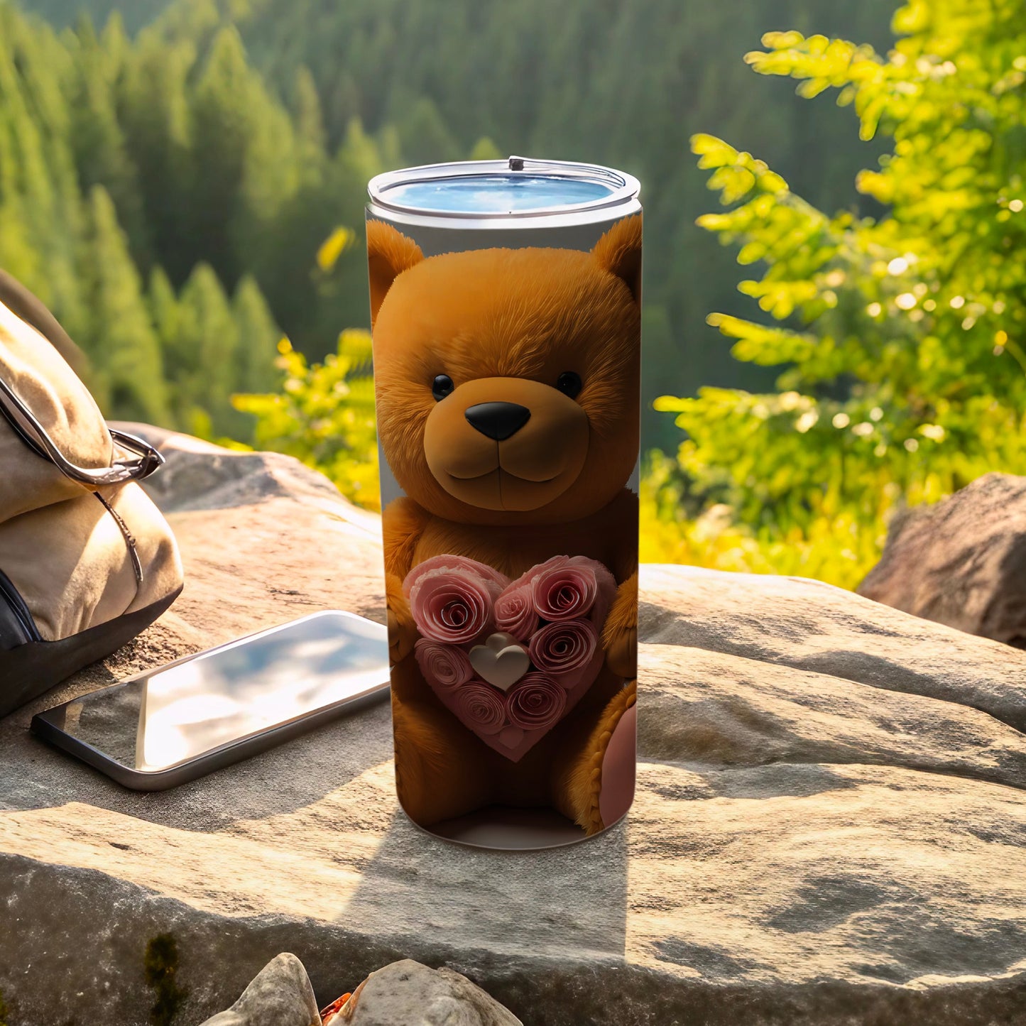 Adorable Teddy Bear with Heart Design on Drink Tumbler