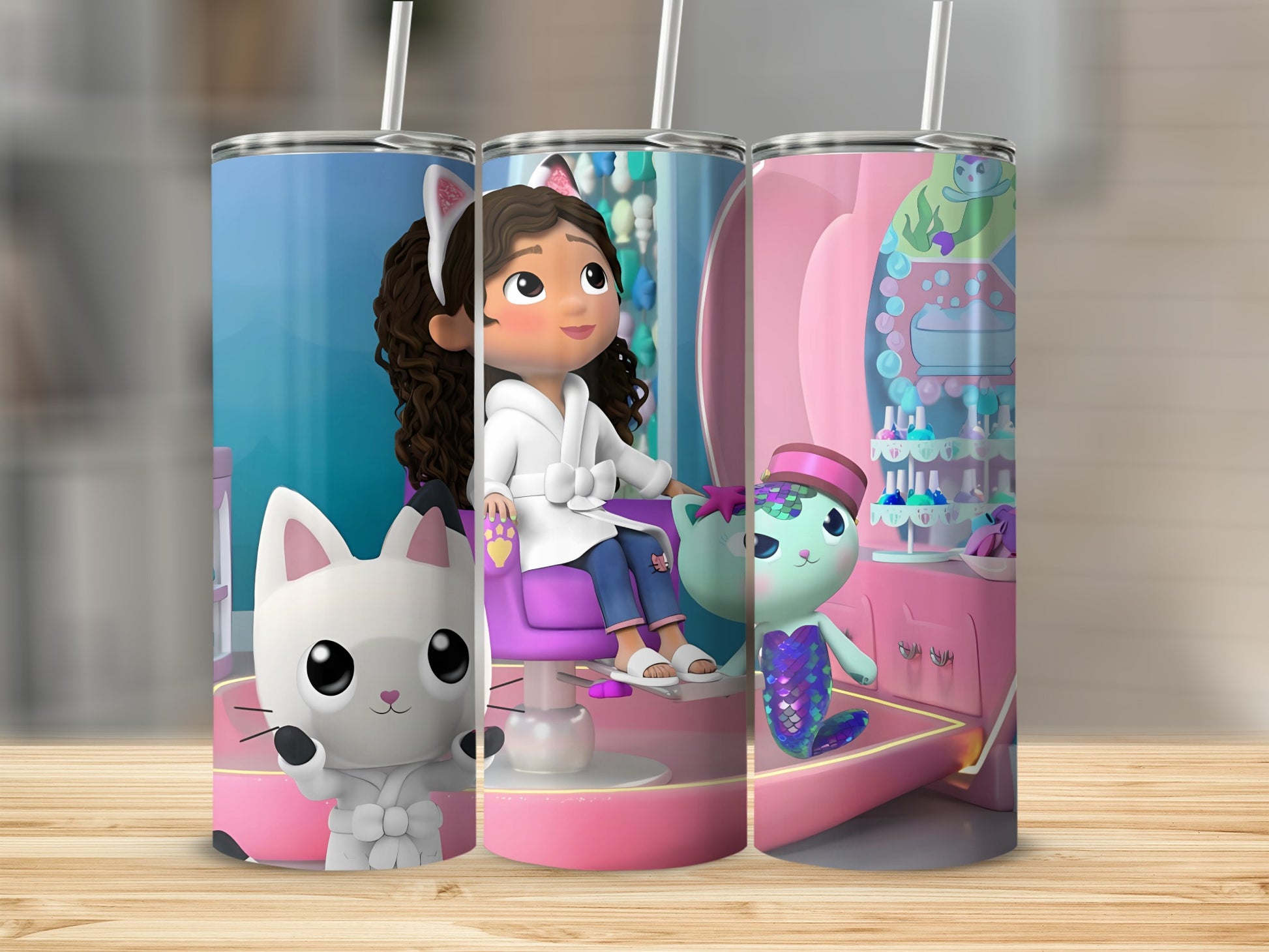 Cartoon Cat Characters and Girl Spa Day Design Tumbler