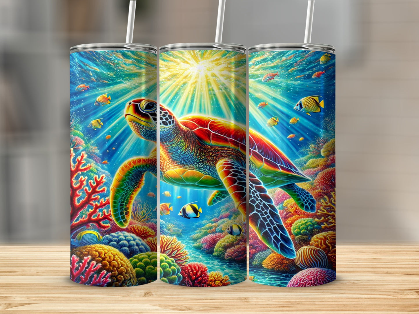 Vibrant Ocean Sea Turtle Stainless Steel Travel Tumbler